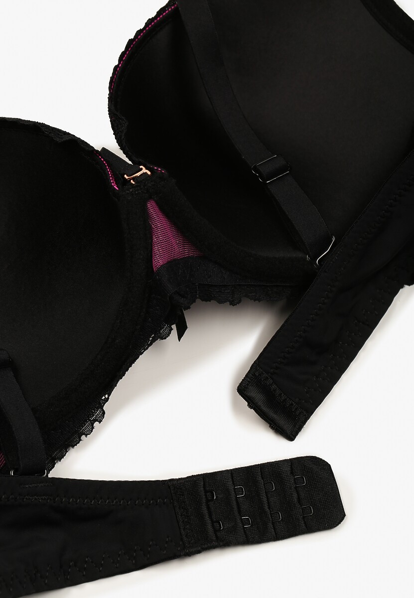 Czarno-Fuksjowy Koronkowy Biustonosz Ozdobiony Kokardą Falzedia