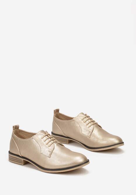 Złote Sznurowane Półbuty na Płaskim Obcasie Tarlimi