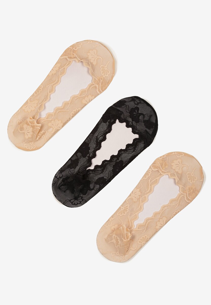 Czarno-Beżowe Koronkowe Skarpety Typu Balerinki 3-Pack Tilisea