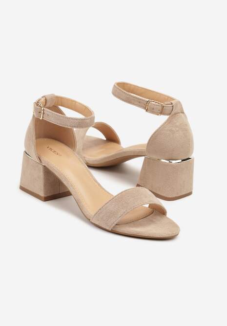Ciemnobeżowe Basicowe Sandały Vices na Słupku Ralira