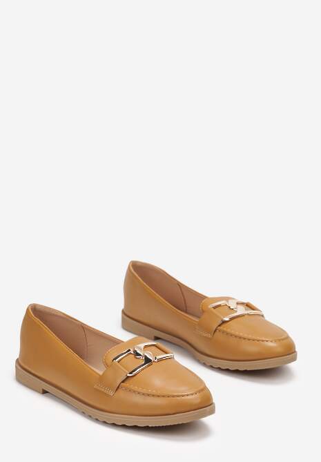 Brązowe Płaskie Mokasyny z Klamerką i Przeszyciem z Przodu Talda