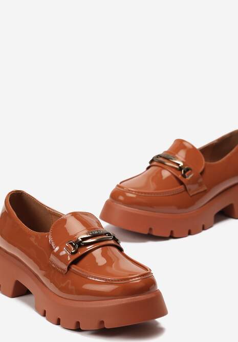 Brązowe Mokasyny na Grubej Podeszwie z Ozdobną Klamerką Ashanena