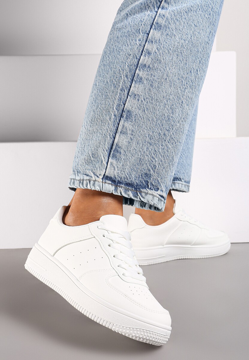 Białe Sneakersy Sznurowane na Grubej Podeszwie Taleith