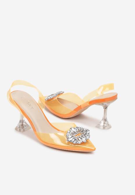 Pomarańczowe Sandały z Klepsydrową Szpilką i Transparentnym Noskiem w Szpic Frantis