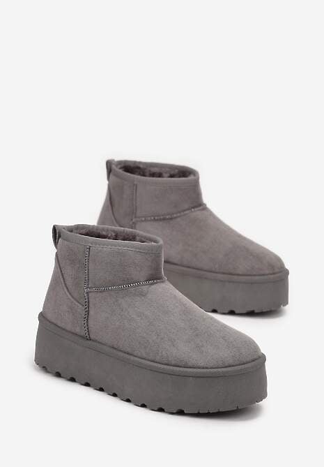 Szare Krótkie Śniegowce na Grubej Podeszwie Aranwen