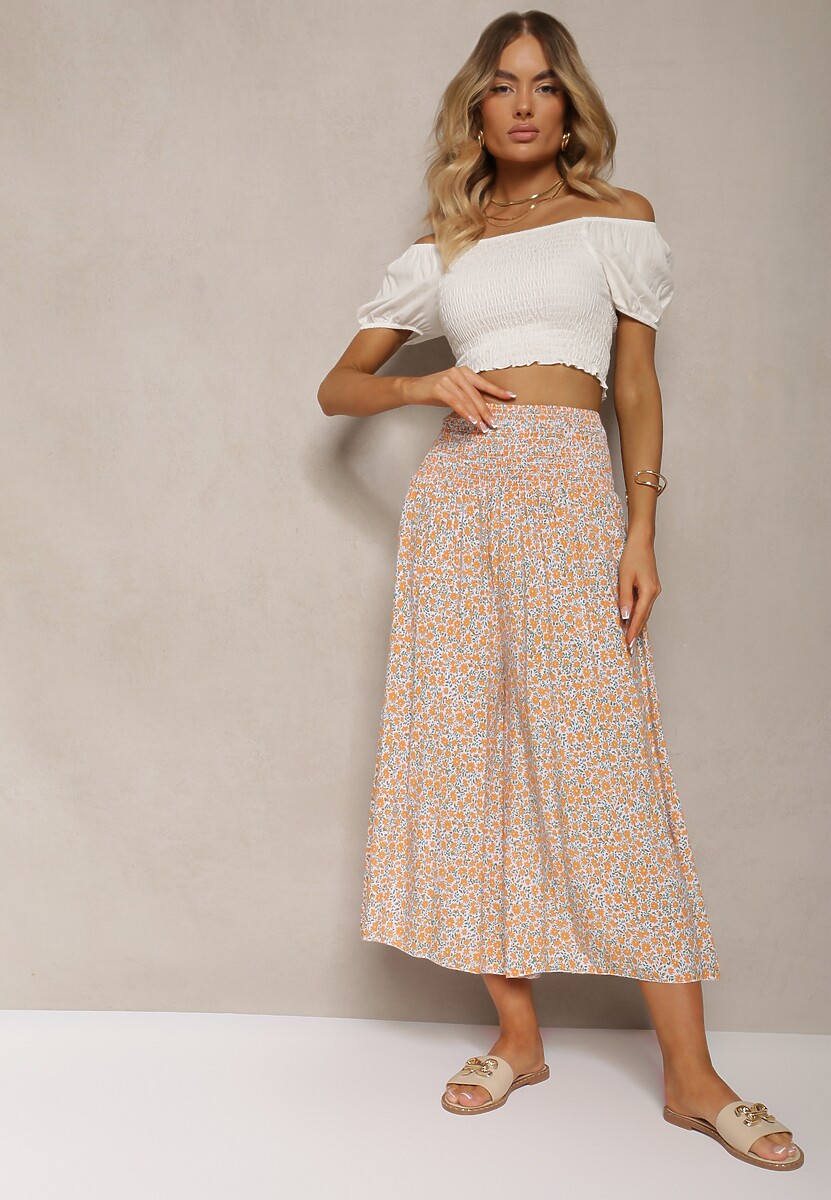 Czarno-Fioletowe Bawełniane Spodnie z Szerokimi Nogawkami 7/8 w Kwiatki Aliany