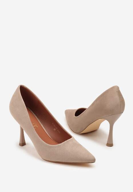 Ciemnobeżowe Szpilki Vices z Wkładką ze Skóry Naturalnej Gioriane