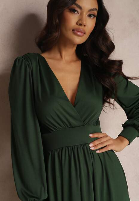 Ciemnozielona Sukienka Kopertowa Taliowana Hosidius