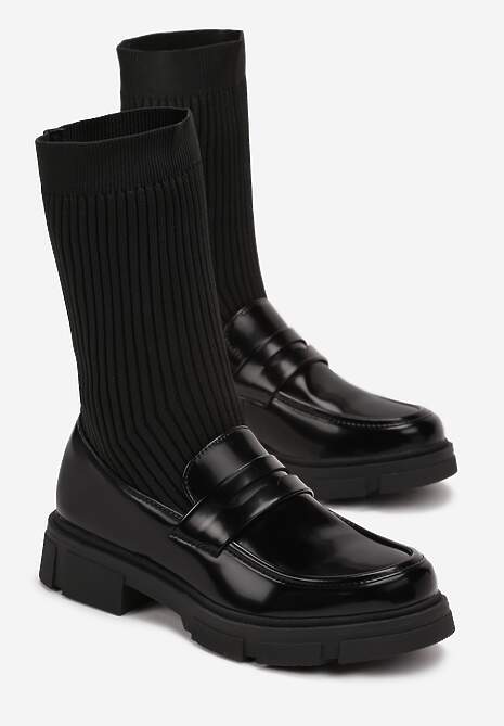 Czarne Botki Mokasyny z Elastyczną Cholewką Kellesha