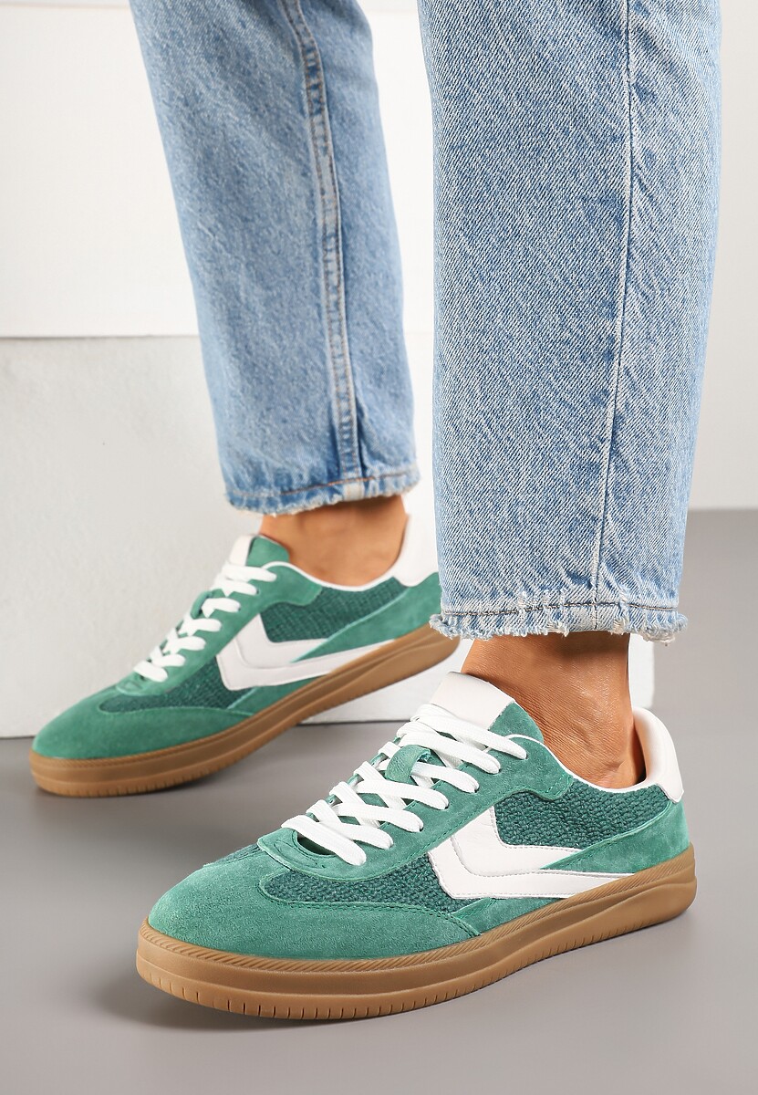 Zielone Sneakersy ze Skóry Naturalnej w Stylu Kultowych Tenisówek Faloretia
