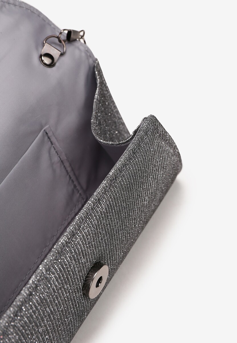 Szara Torebka Kopertówka z Metalicznej Nici z Łańcuszkiem Elettiza