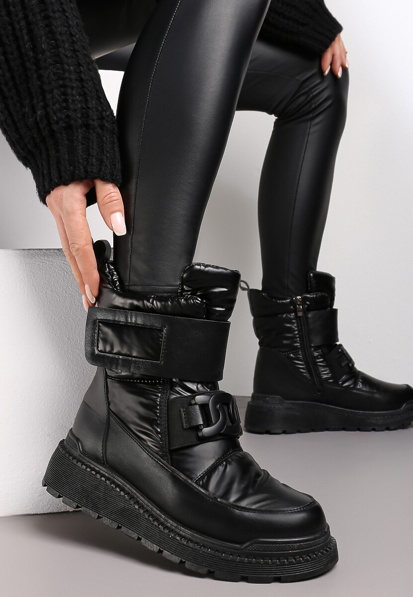 Czarne Śniegowce Sportowe na Platformie Coila