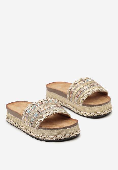 Złote Klapki Boho z Ozdobną Plecionką i Cyrkoniami Emillia