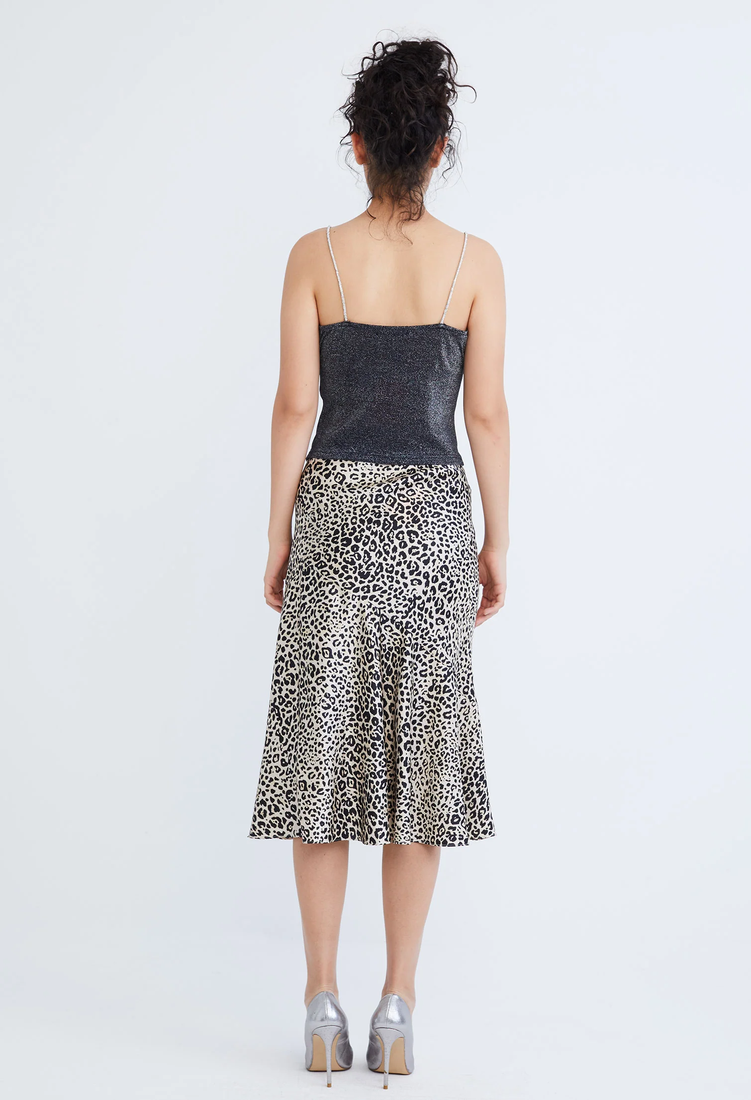 Starlight Glitter Silver Strap Cowl Top