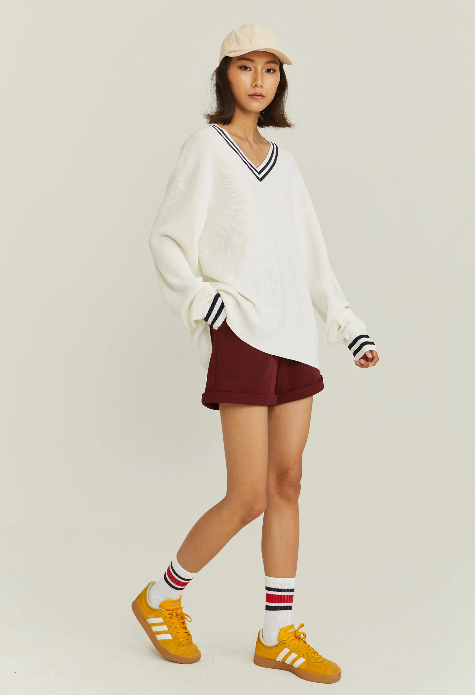 V-Neck Varsity Knitted Long-Sleeve Sweater
