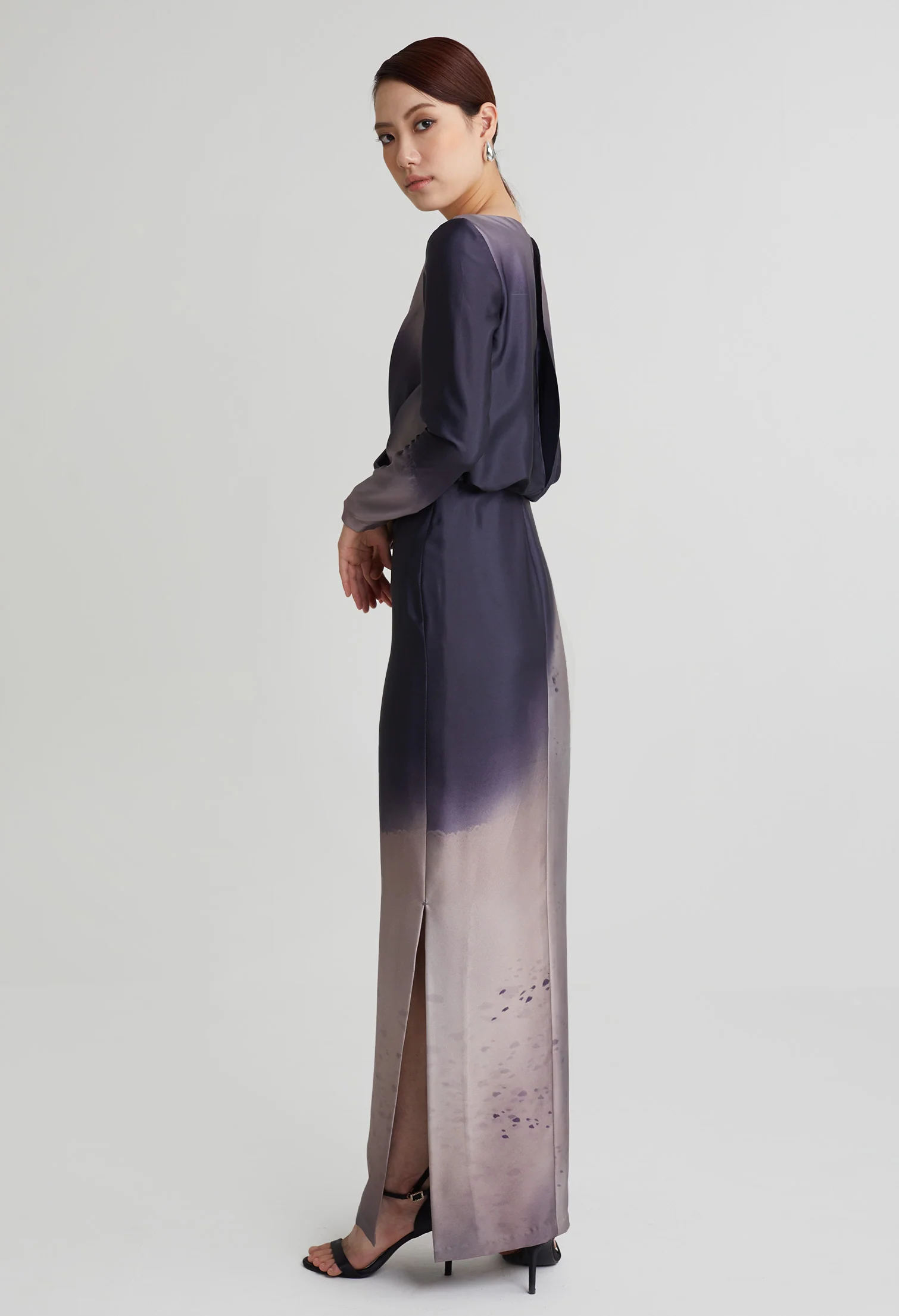 nichii X NURITA HARITH Gradient Indigo Draped Slit Dress