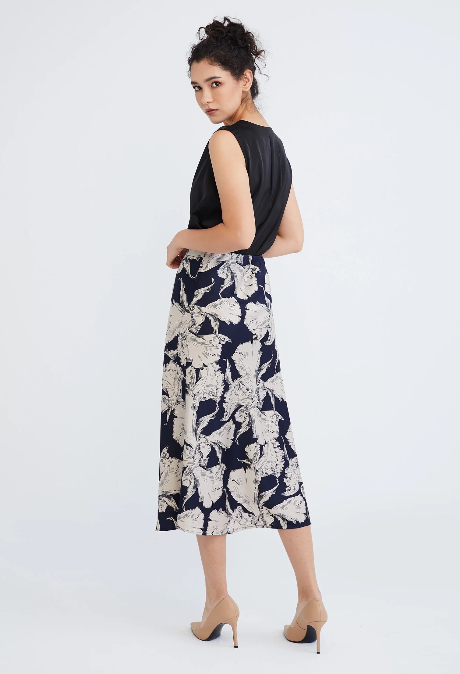 Midi Satin A-Line Skirt