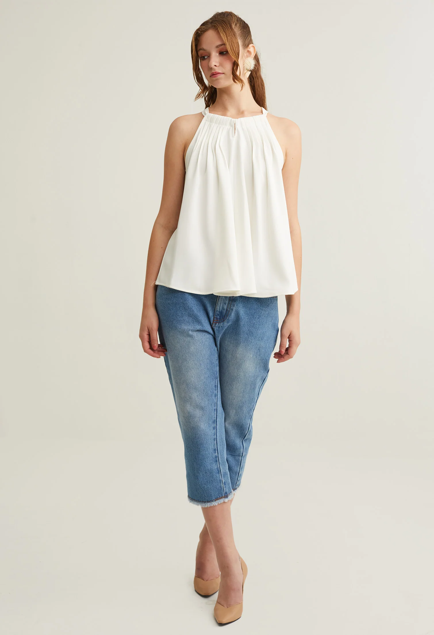 Pleated Halter Sleeveless Top