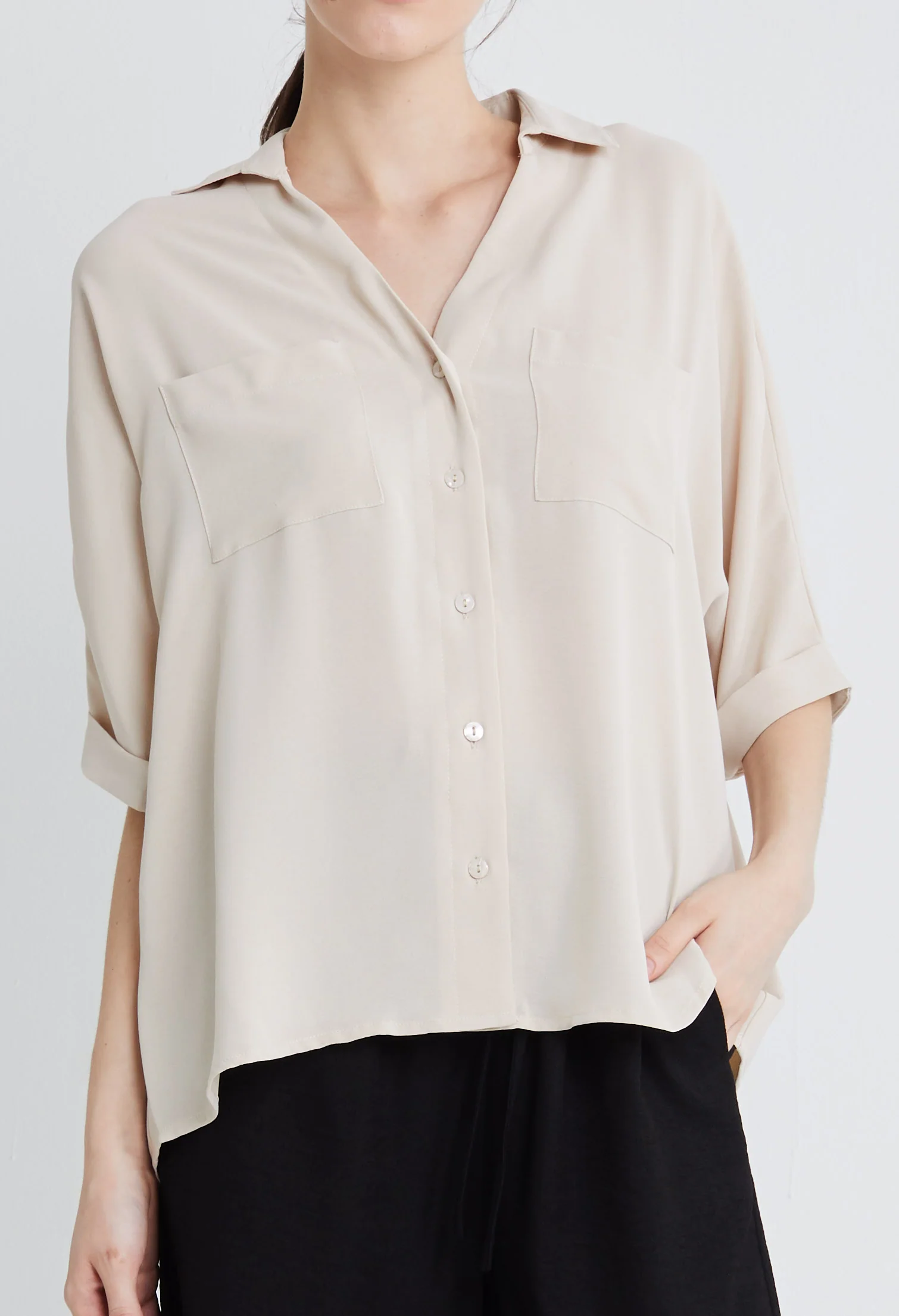 Casual Folded Cuff Sleeve Blouse