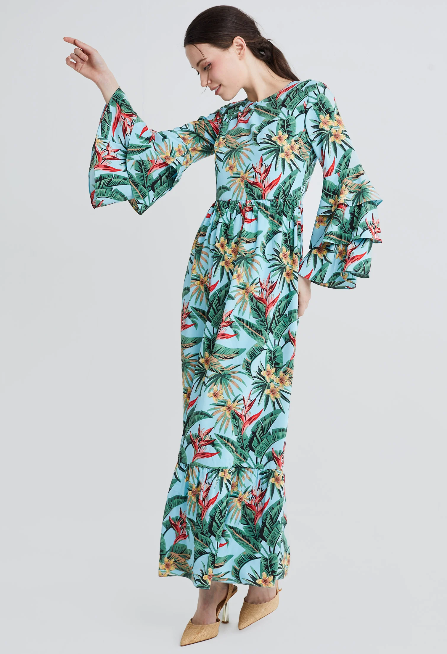 Tropical Vacay Ruffled Sleeve Dress
