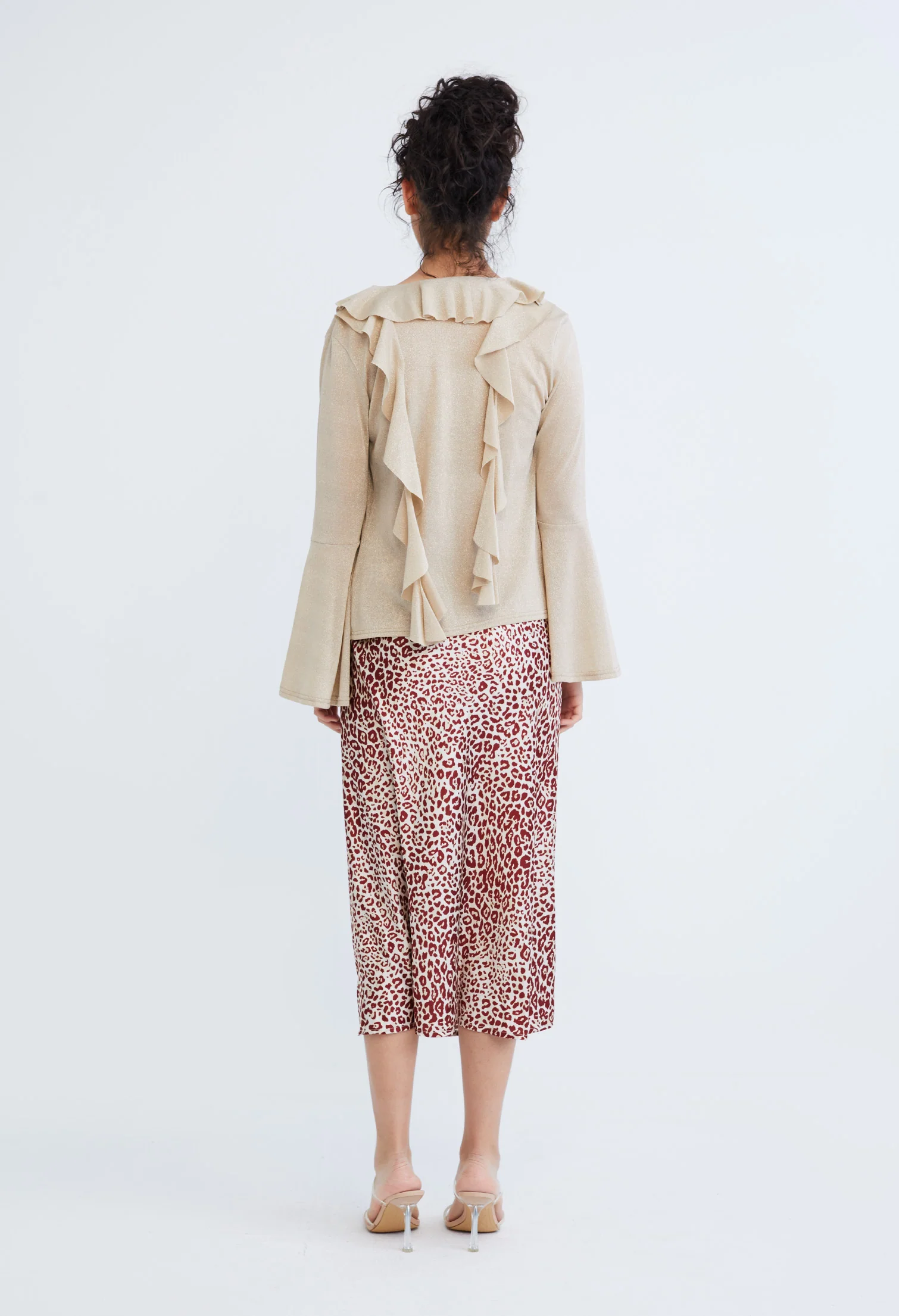 Drop Petal Ruffled Trumpet Sleeve Cardigan