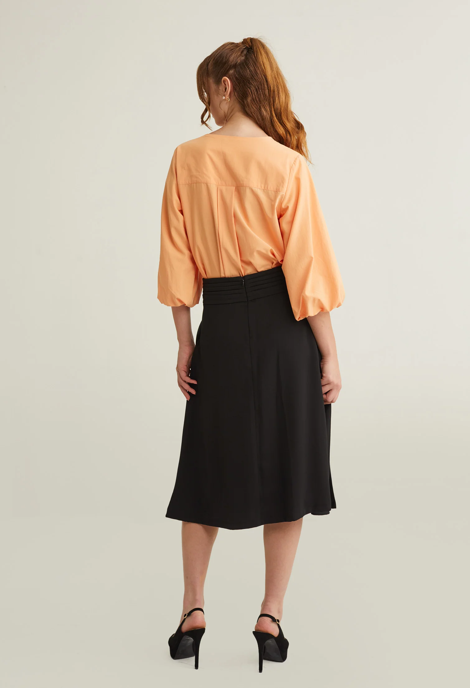 Classic Pleated A-Line Midi Skirt