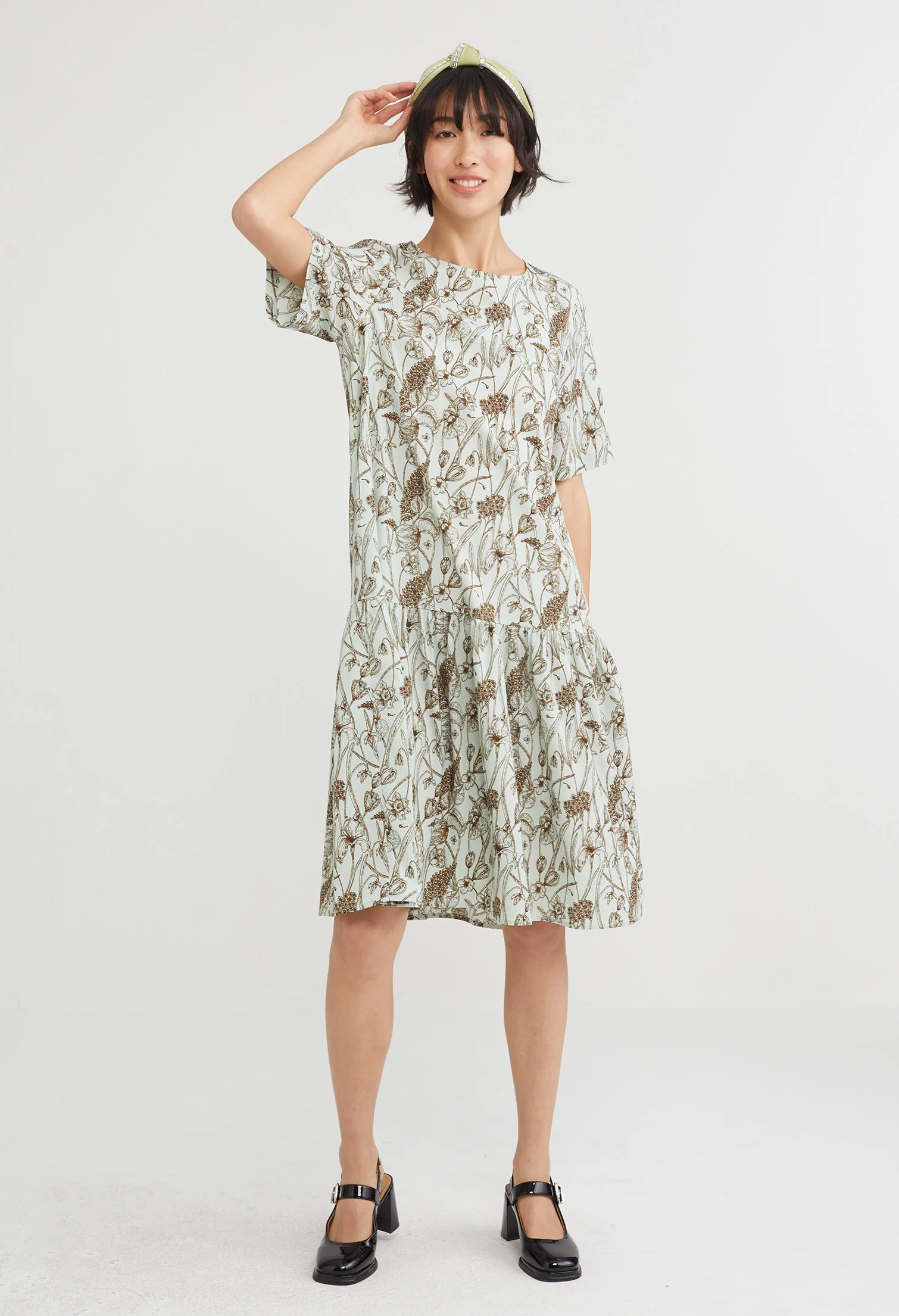 Flowerette Drop Waist Midi Dress