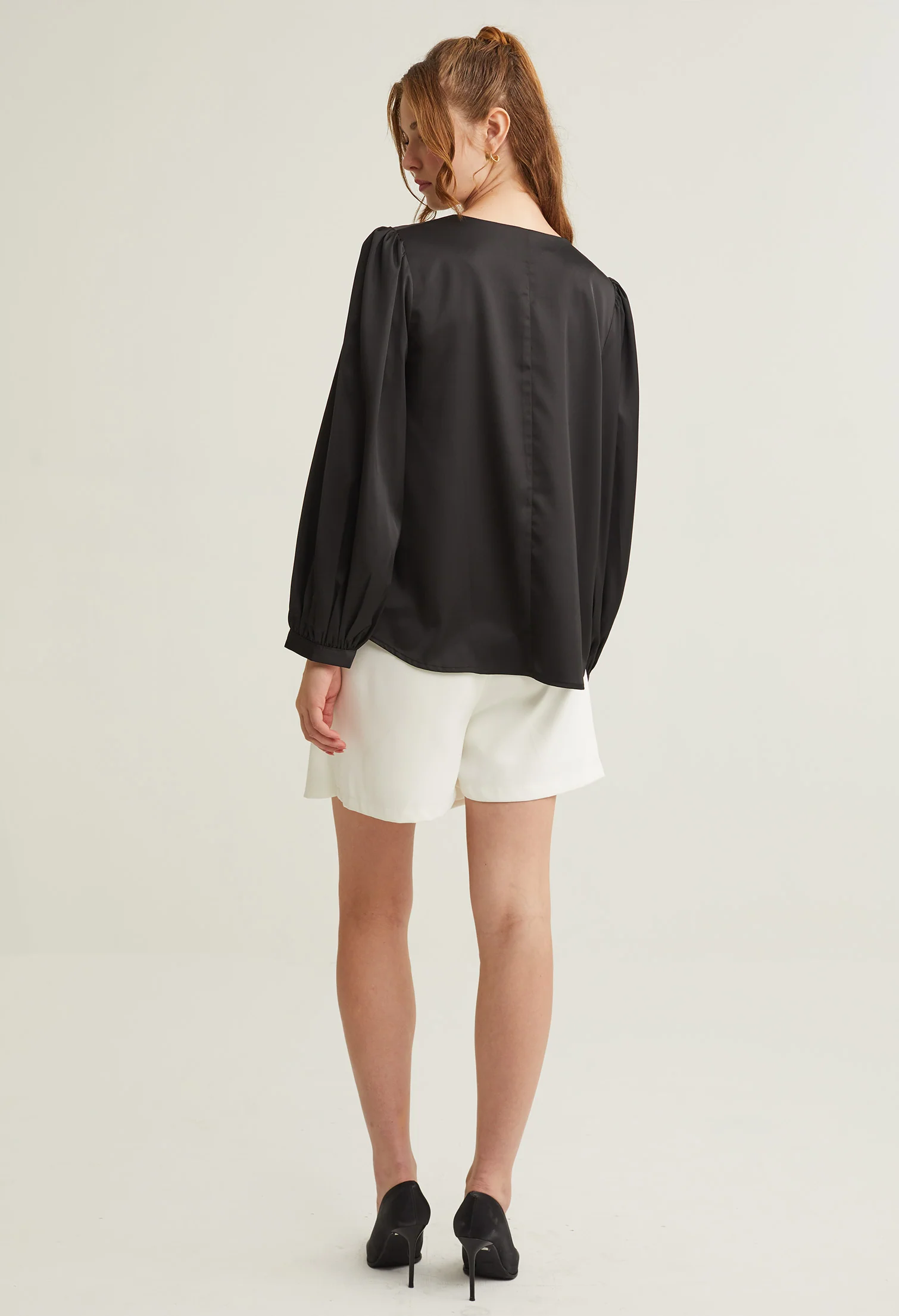 Satin V-Neck Long Sleeves Blouse