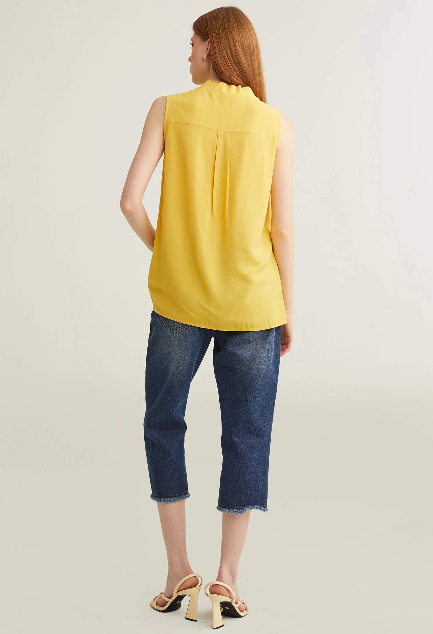 Button Up V-Neck Sleeveless Top