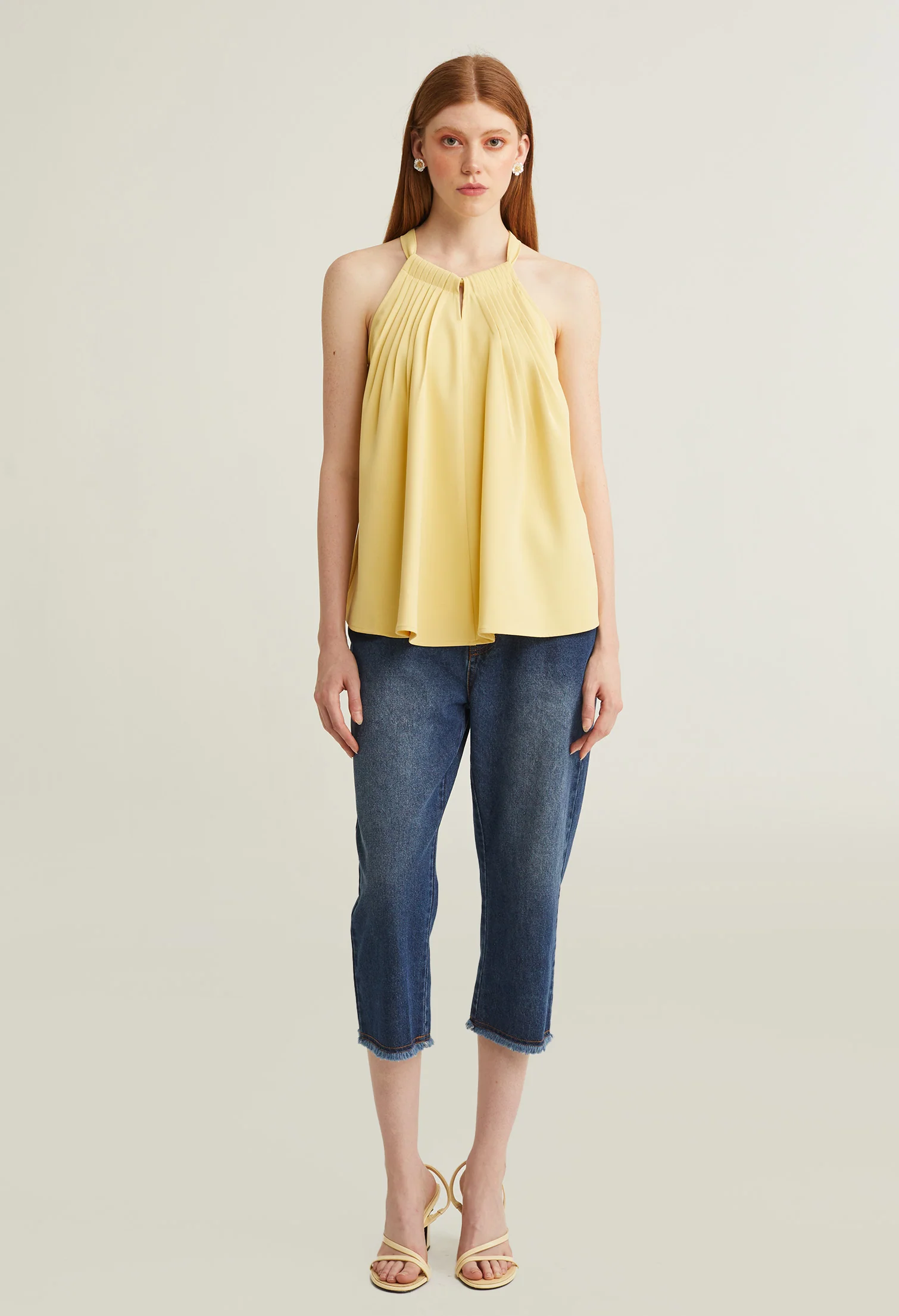 Pleated Halter Sleeveless Top