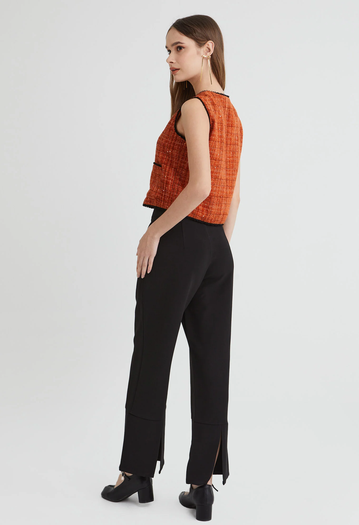 Tweed Charm Buttoned Sleeveless Top