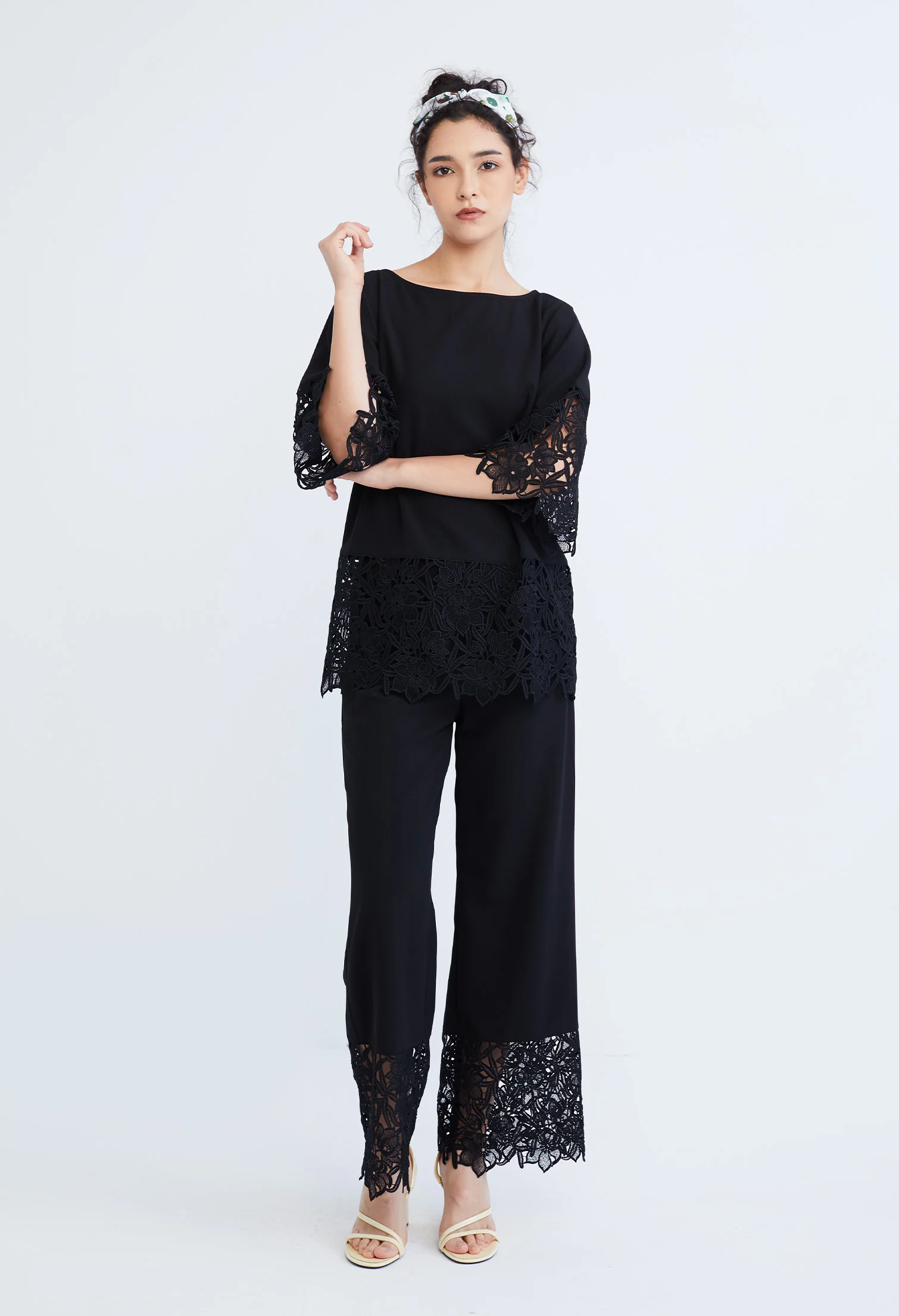 Peekaboo Guipure Lace Hemmed Straight Cut Pants