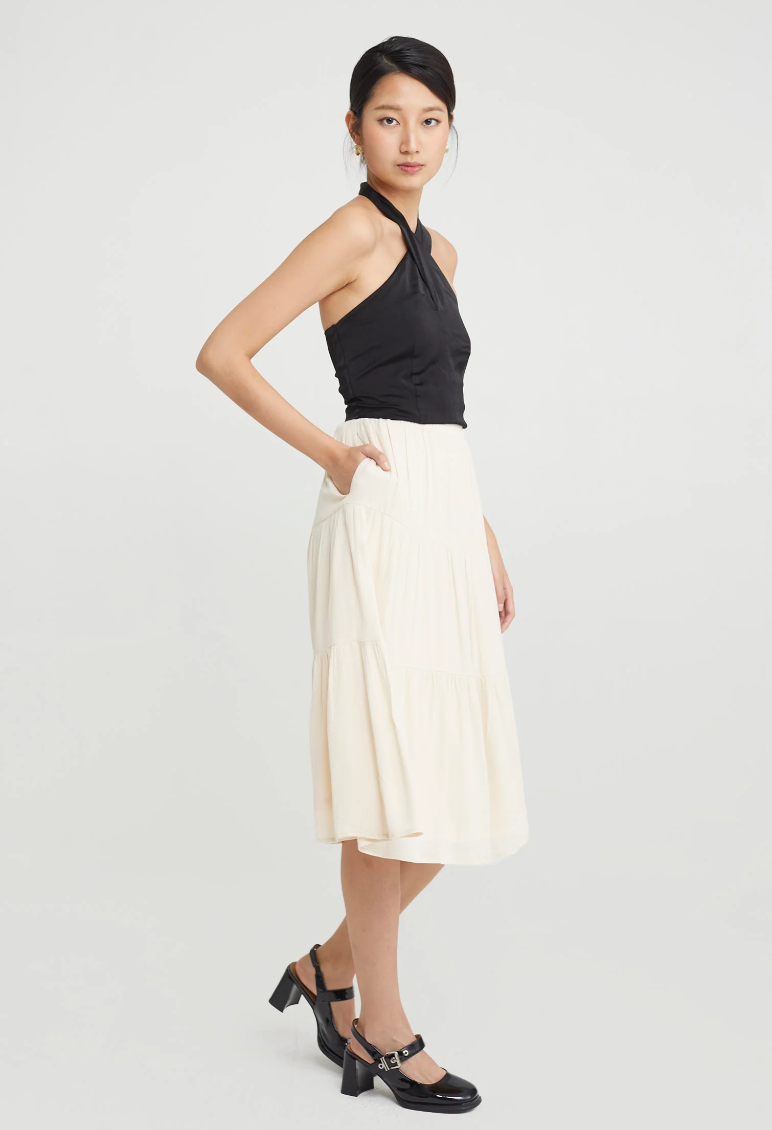 Triple Ruffled Midi Skirt