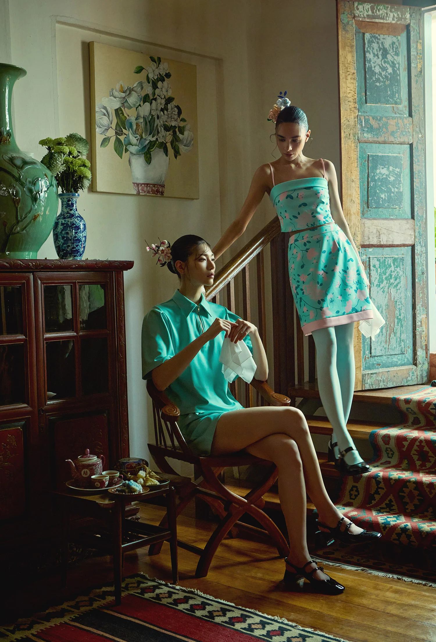 Fine China A-Line Contrast Trim Skirt