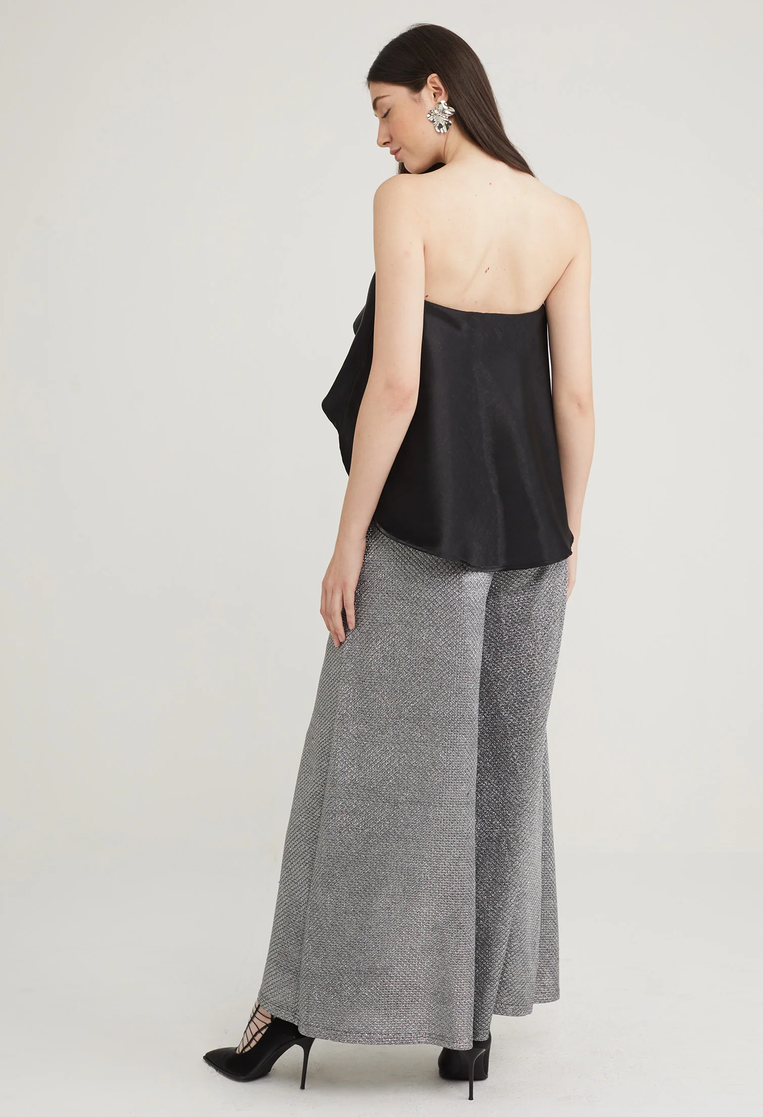 Satin Drop Hem Strapless Top