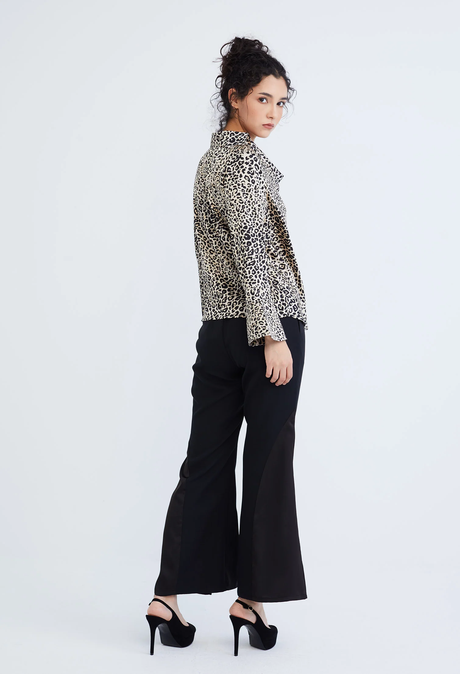Leopard Spotted Cowl Drop Neckline Blouse