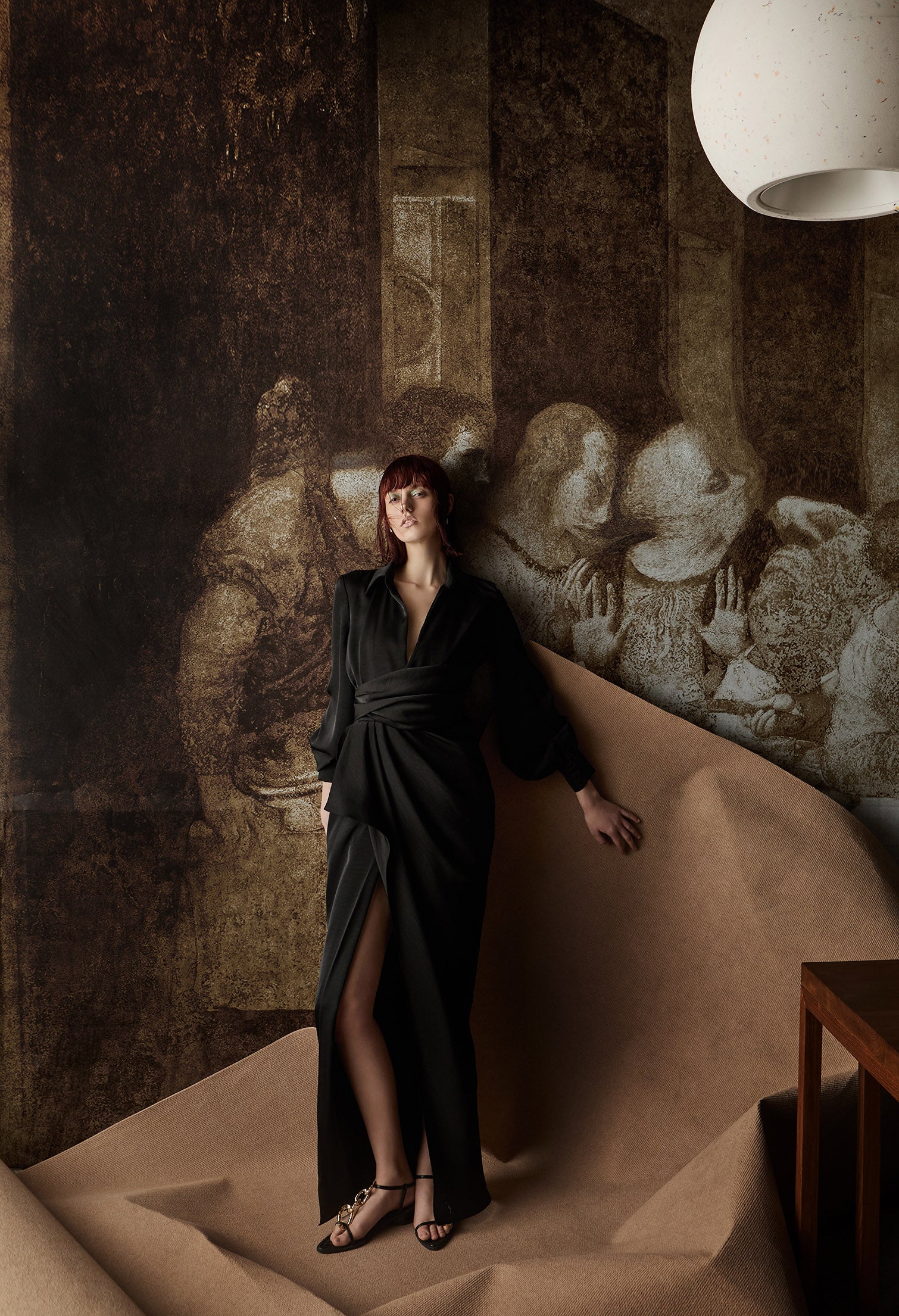 nichii X NURITA HARITH Draped 3-Button Cuff Sleeves Maxi Dress