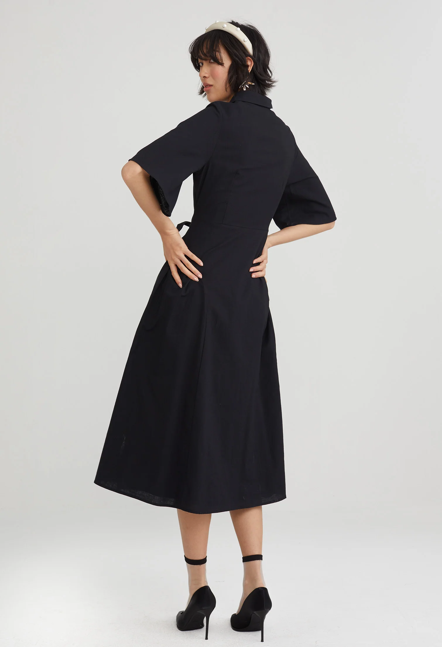 Tie Waist Collared Midi Dress