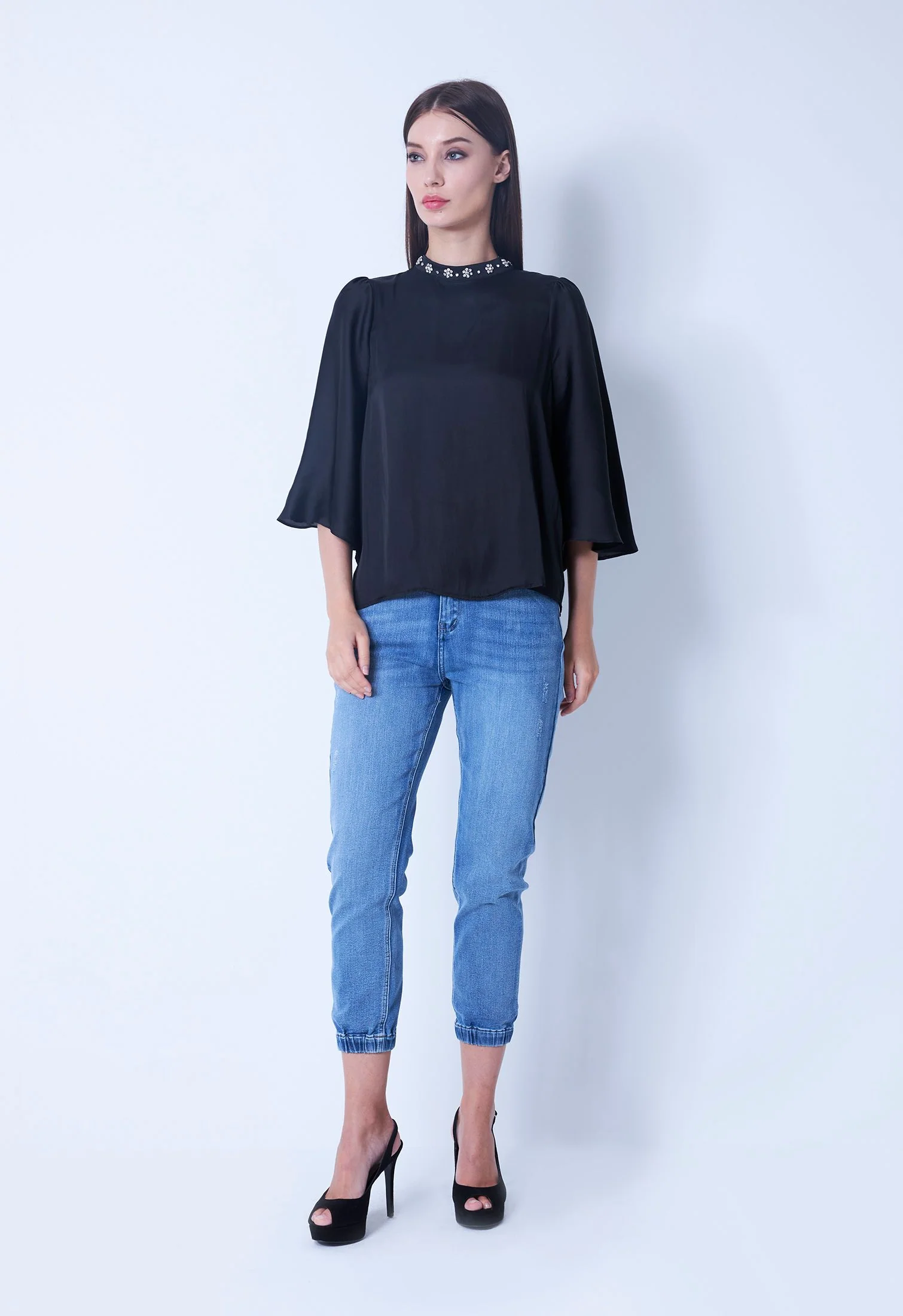 Embellished Cape High Neck Blouse