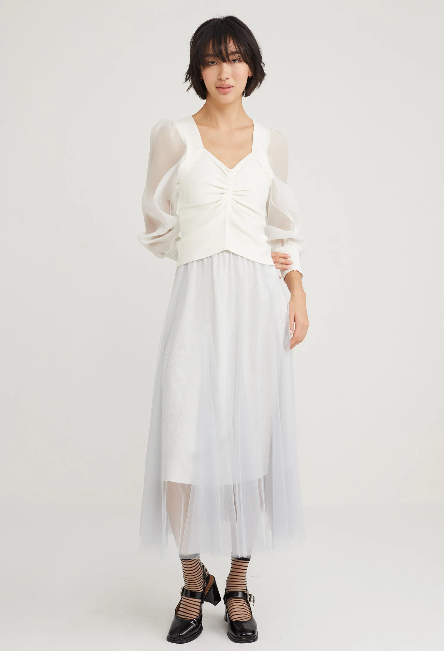 Sheer Balloon Sleeve Princess Blouse