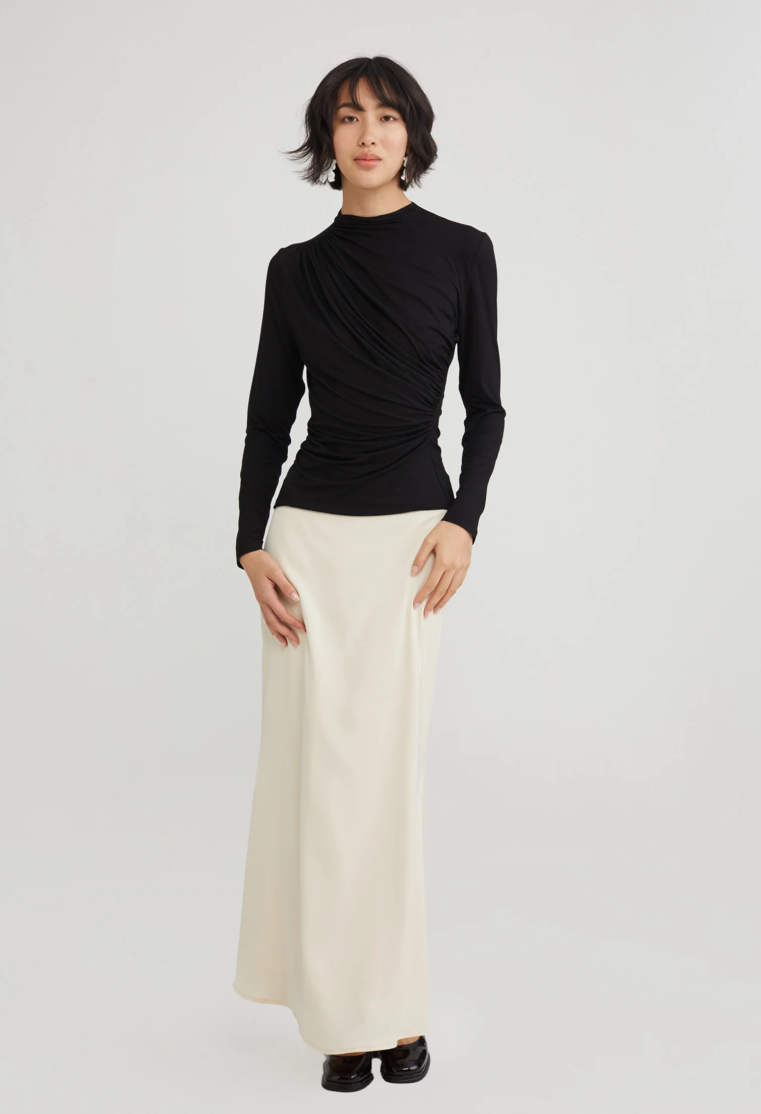 Gathered Detail Mock Neck Top