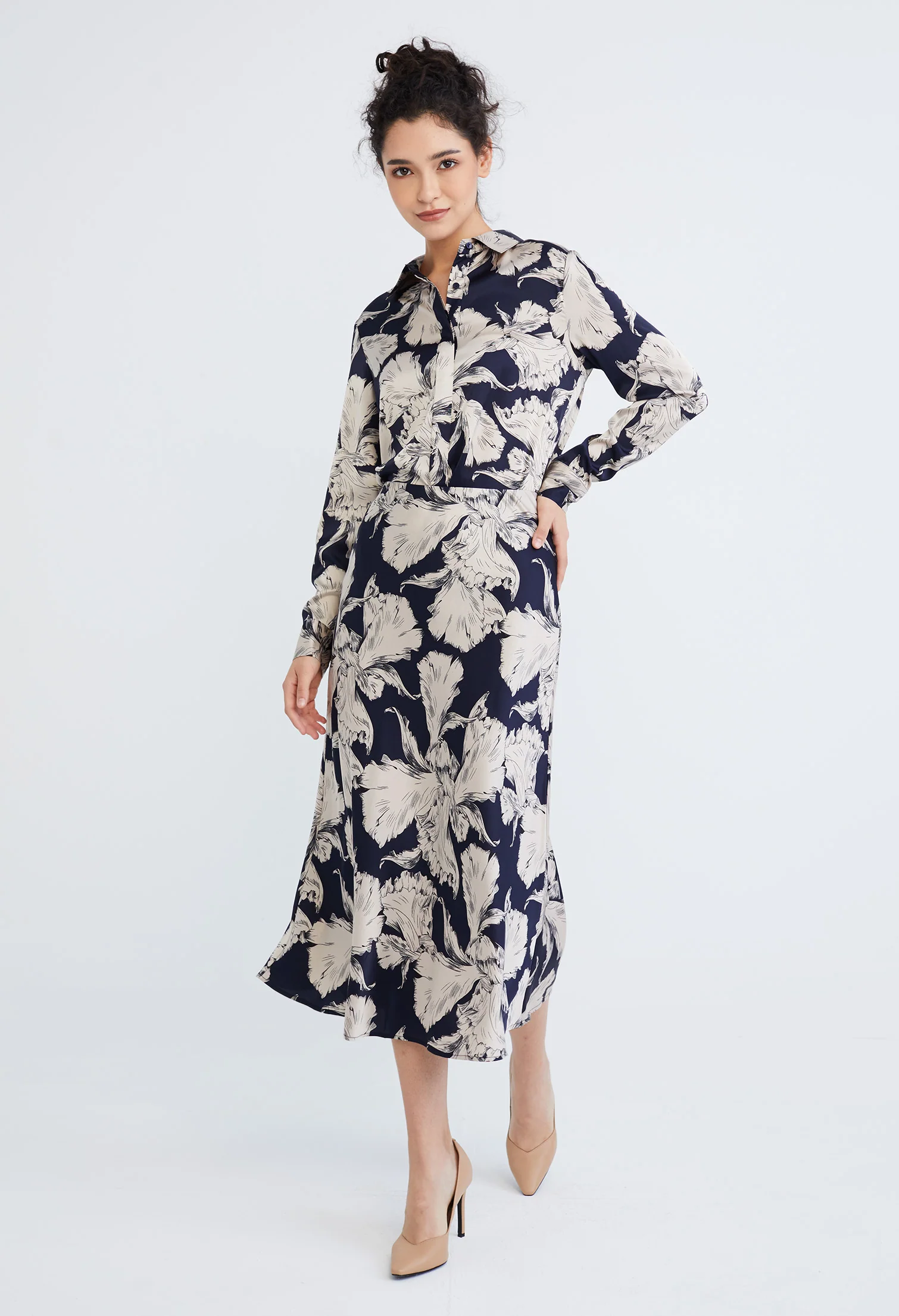 Midi Satin A-Line Skirt