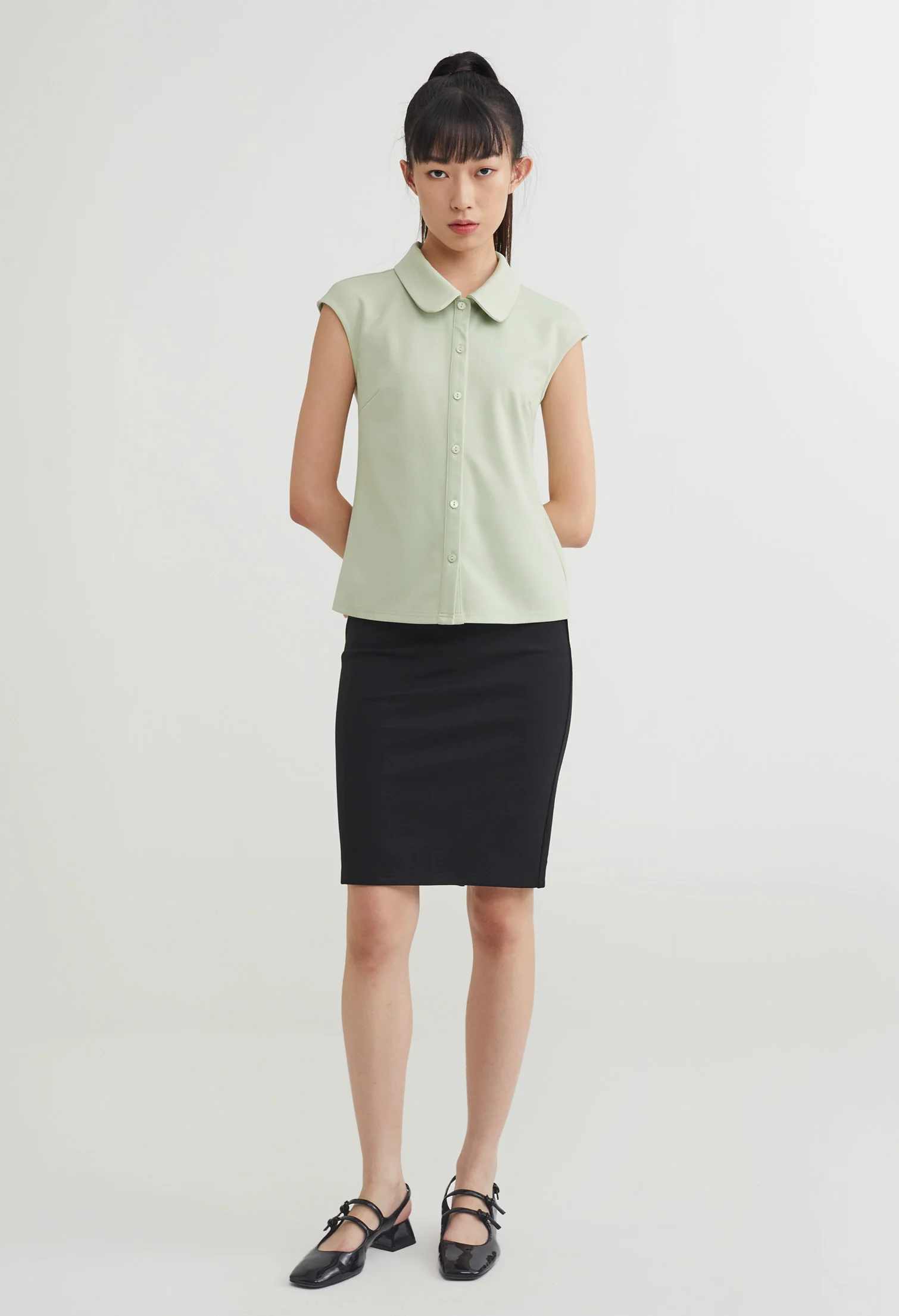 Weekday Cap Sleeve Button Down Top