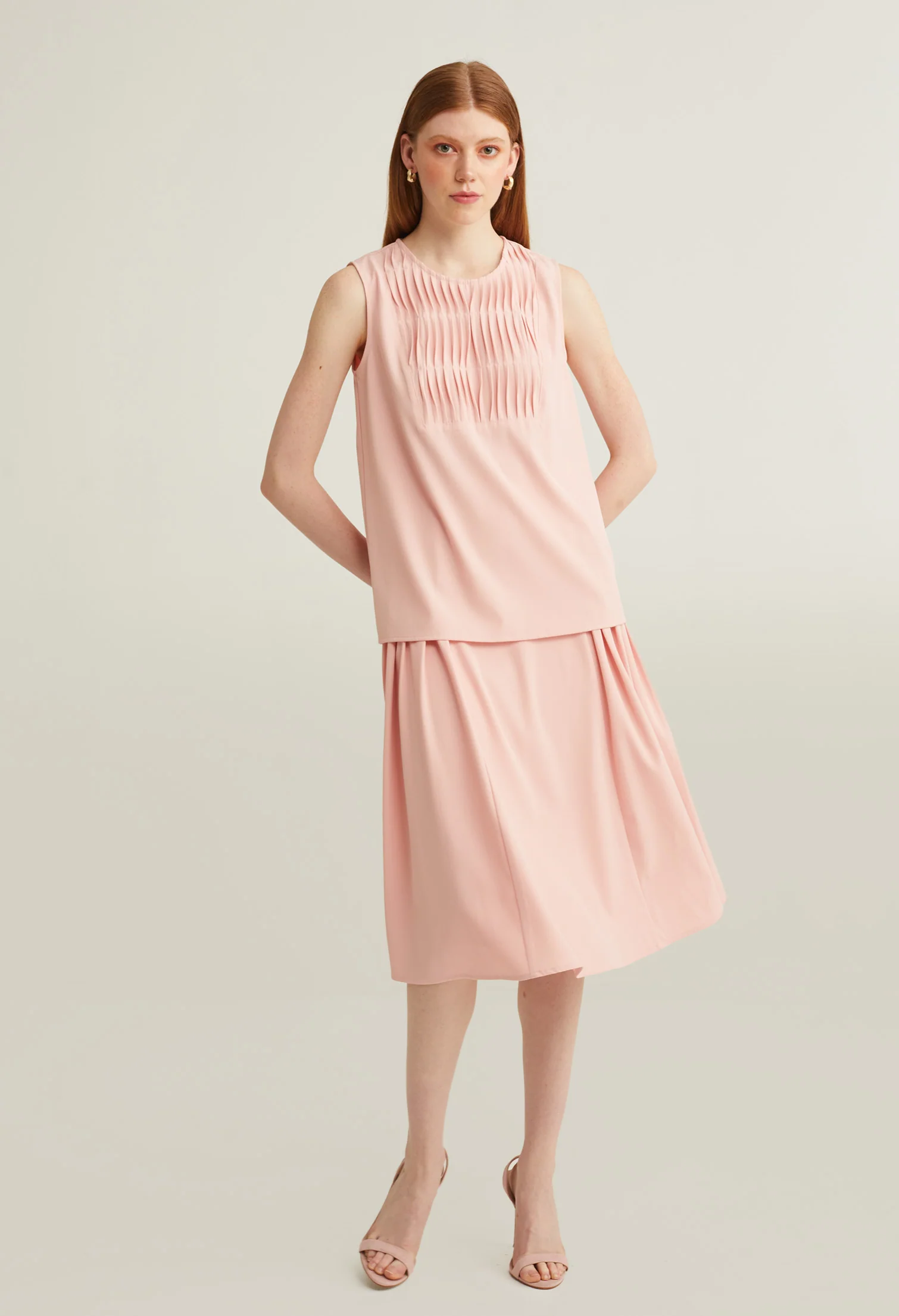 Twist Pleated Umbrella Midi Skirt