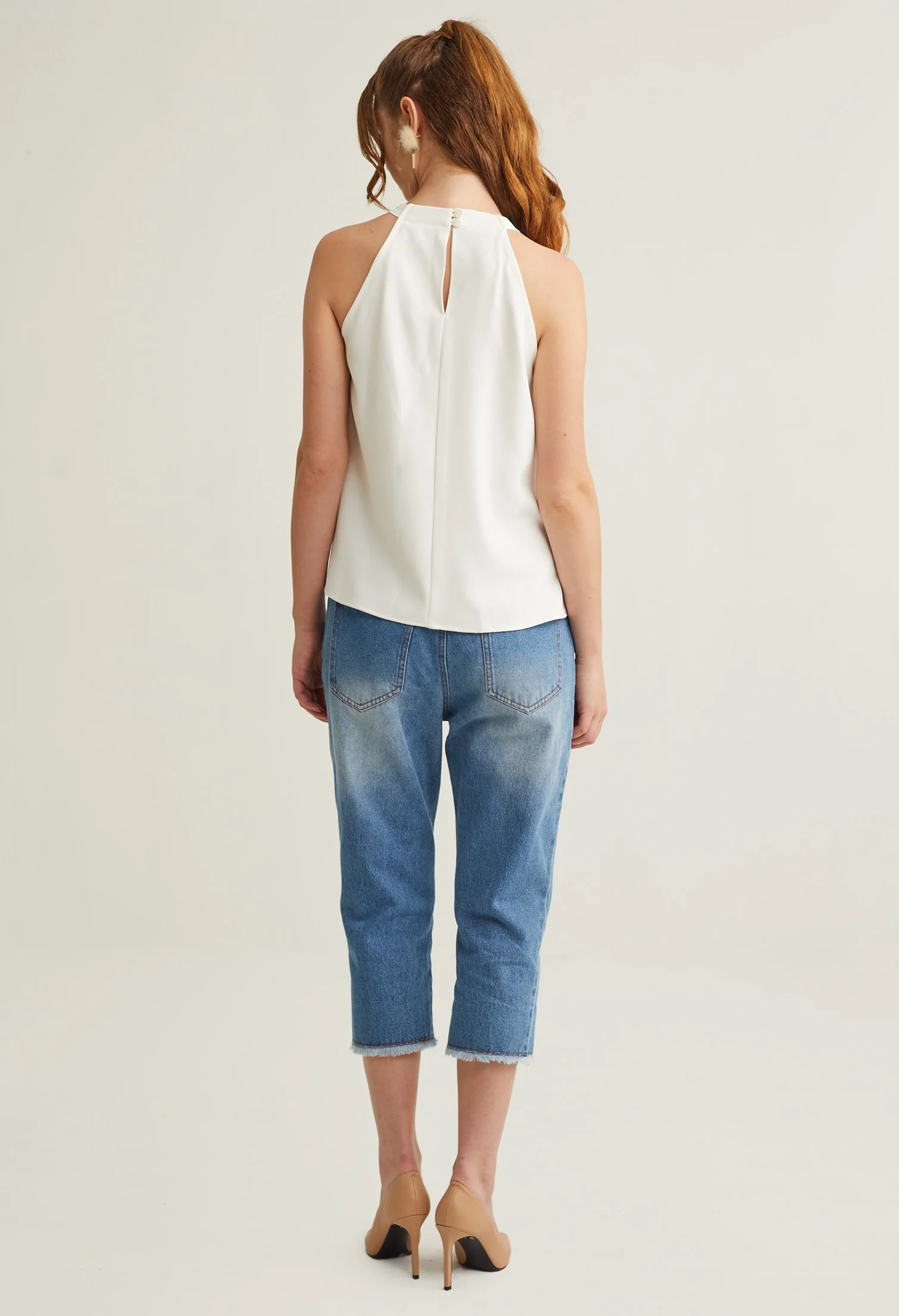 Pleated Halter Sleeveless Top