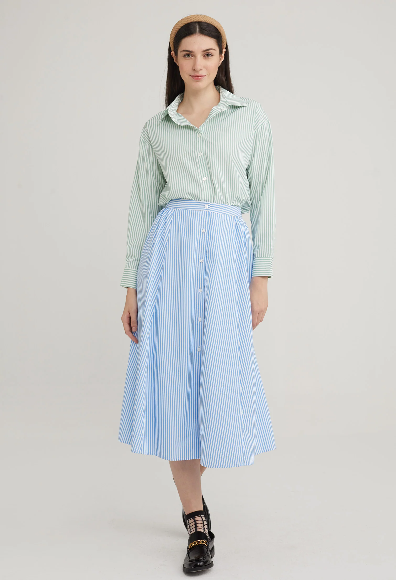 Picnic Striped Midi Skirt