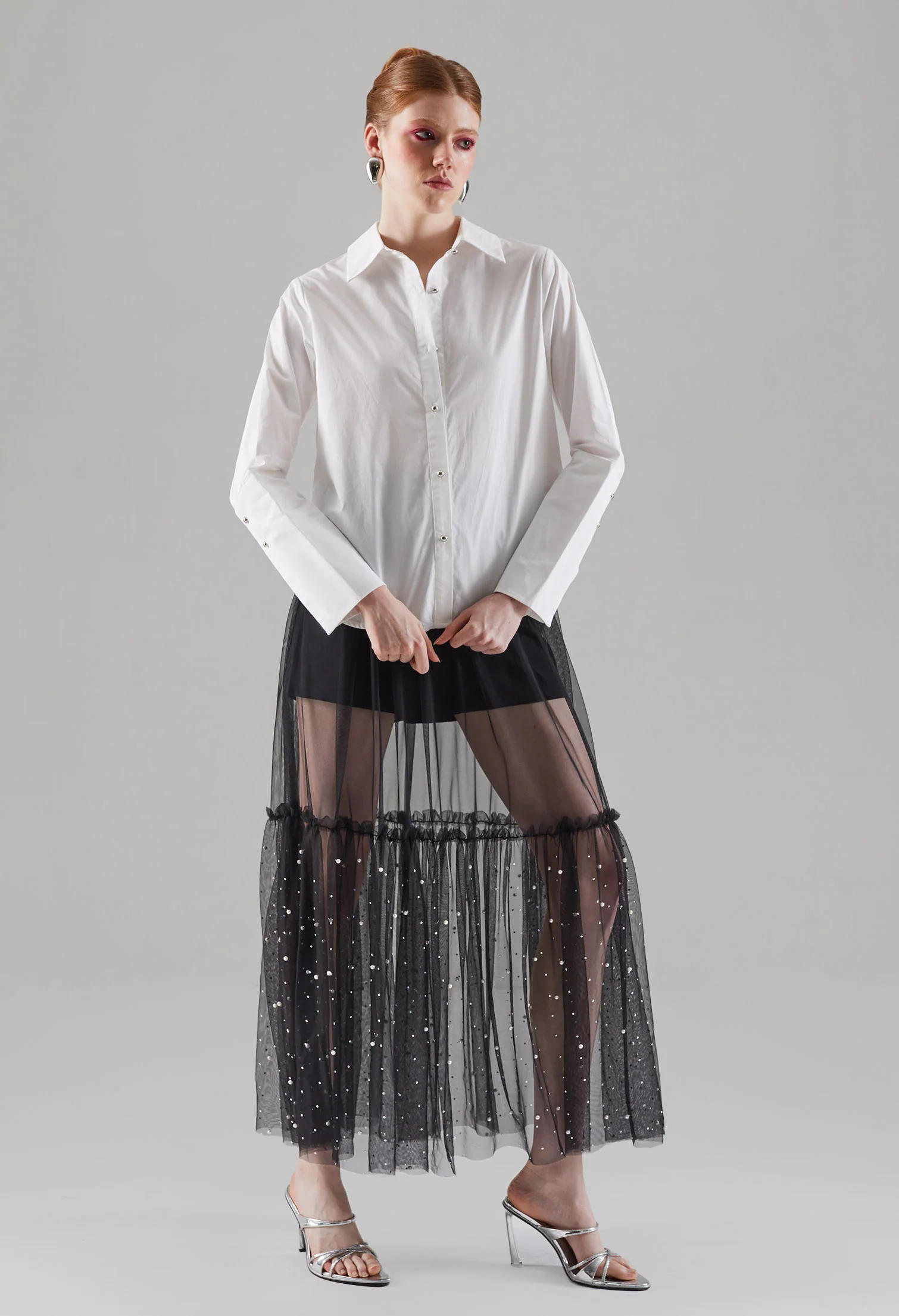 Slick Metallic Button Blouse