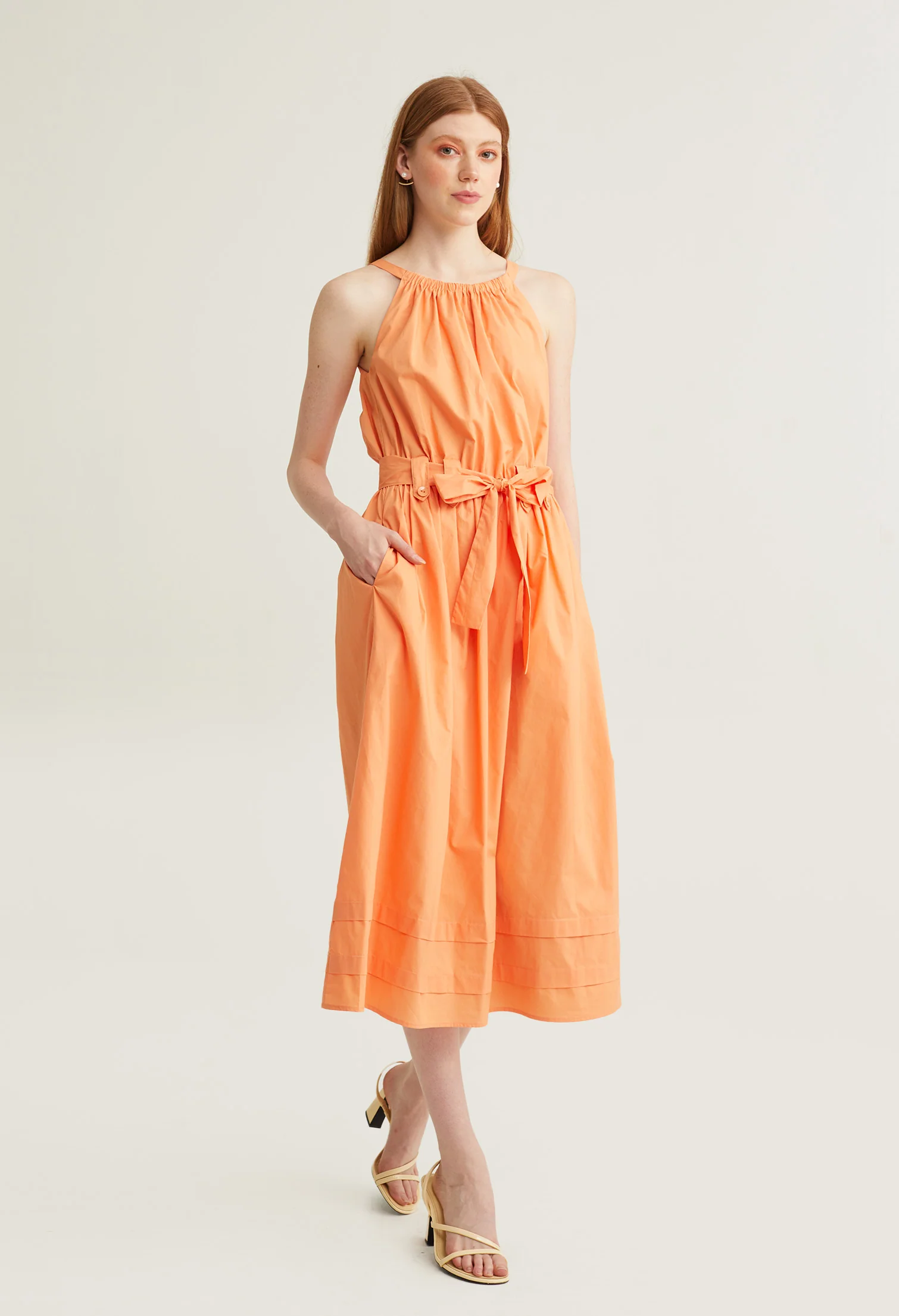 Halter Ruffled Accent Midi Dress