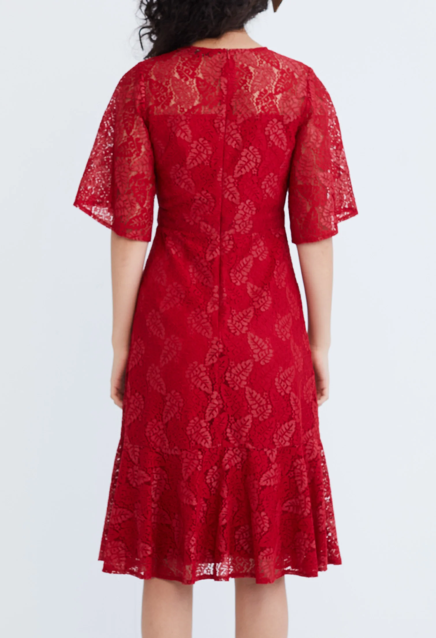 Lace Pearl Belted Cocktail Dress