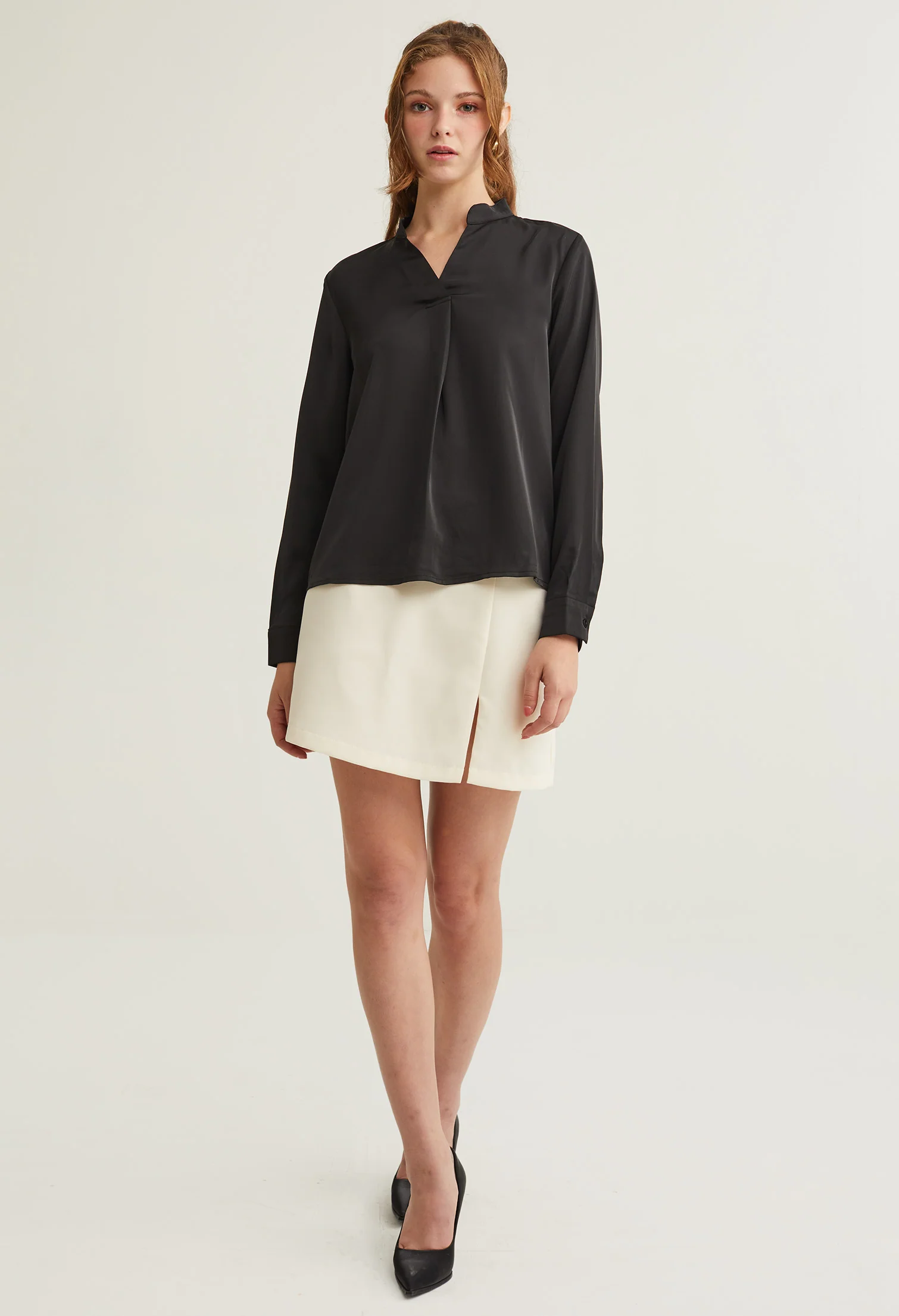 Satin Neck Accent Blouse